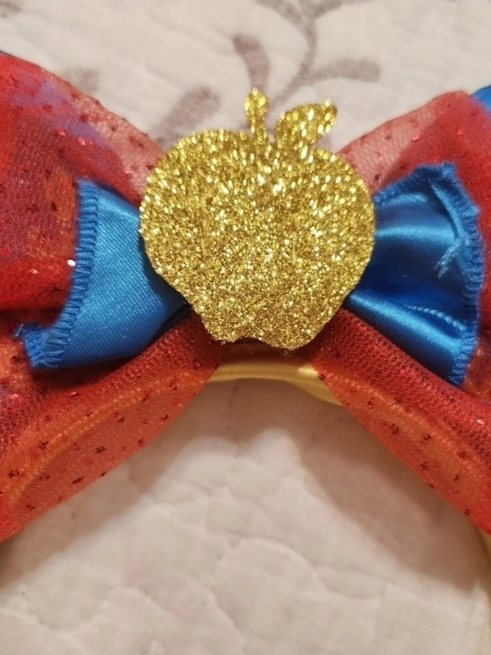 Disney Yellow Headband with Red & Blue Bow and Glitter Gold Apple
